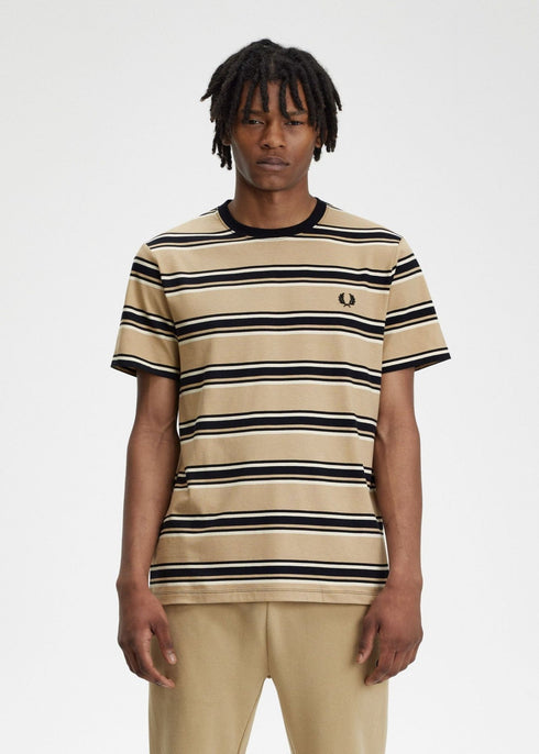 Fred Perry T-shirt T-shirt Uomo Stripe Beige nero P24-FRED PERRYM6557-V19P-S - Francavilla Moda